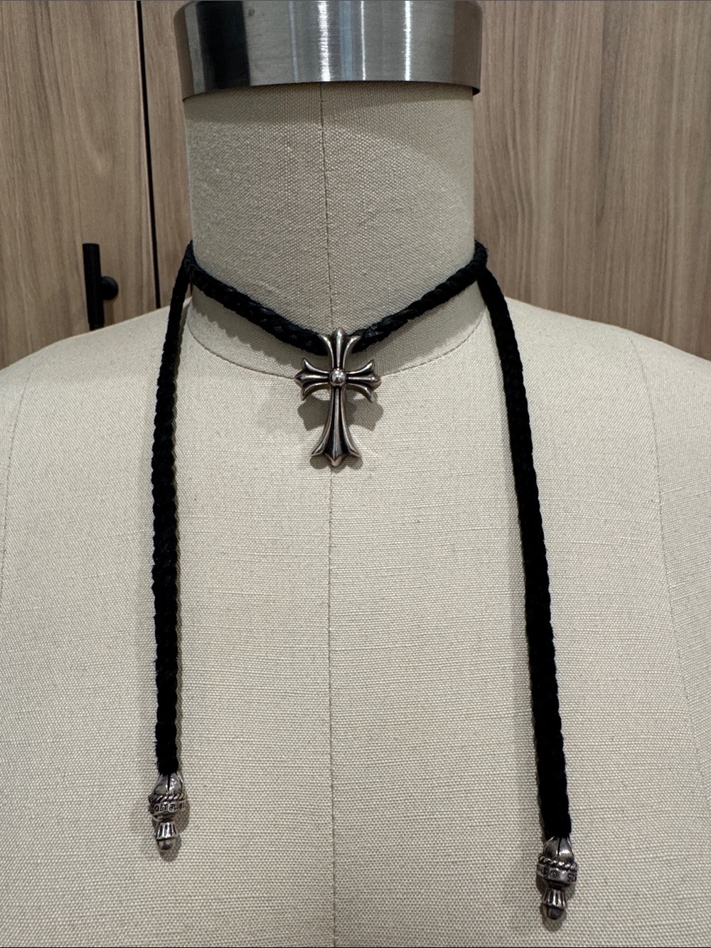 925 silver Unbranded Black Braided Cross Bolo Necklace with Silver-Tone Pendant
